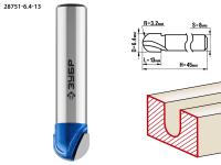 Фреза пазовая галтельная,  6, 4мм, рабочая длина-13мм, радиус-3, 2мм, хв.-8 мм, ЗУБР Профессионал