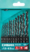 Набор сверл по металлу, быстрорежущая сталь, класс В СИБИН 13шт(1.5-6.5мм)