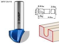 Фреза пазовая галтельная,  25, 4мм, рабочая длина-16мм, радиус-12, 7мм, хв.-12 мм, ЗУБР Профессионал