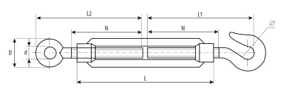 Талреп DIN 1480, крюк-кольцо, М8, 10 шт, кованая натяжная муфта, оцинкованный, ЗУБР Профессионал