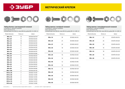 Винт (DIN965) в комплекте с гайкой (DIN934), шайбой (DIN125), шайбой пруж. (DIN127), M6 x 20 мм, 12 