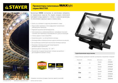 Прожектор 1500 Вт галогенный, черный STAYER MAXLight