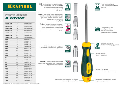 Отвертка KRAFTOOL, Cr-Mo-V сталь, двухкомпонентная противоскользящая рукоятка, SL, 6, 0x125мм