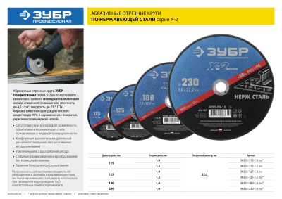 Круг отрезной по нерж стали, 230x1,6x22,23мм, ЗУБР