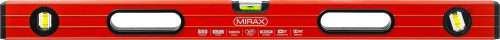 Уровень коробчатый усиленный MIRAX, утолщенный профиль, 3 противоударных ампулы, с ручками, 80 см