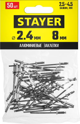 Алюминиевые заклепки Pro-FIX, 2.4 х 8 мм, 50 шт., STAYER Professional