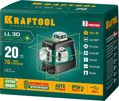 Зеленый лазерный нивелир KRAFTOOL LL 3D