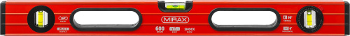 Уровень коробчатый усиленный MIRAX, утолщенный профиль, 3 противоударных ампулы, с ручками, 60 см