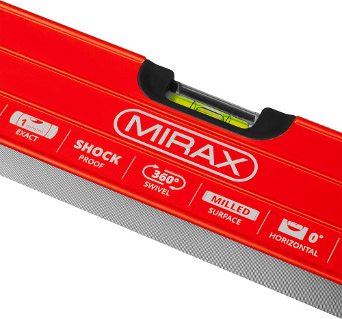 Уровень коробчатый усиленный MIRAX, утолщенный профиль, 3 противоударных ампулы, с ручками, 80 см