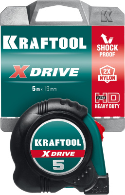 Рулетка с ударостойким обрезиненным корпусом KRAFTOOL X-Drive 5м / 19мм