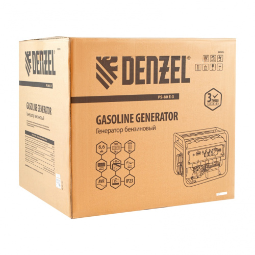 Генератор бензиновый PS 80 E-3, 6,5 кВт, 400В, 25л, электростартер Denzel 946954