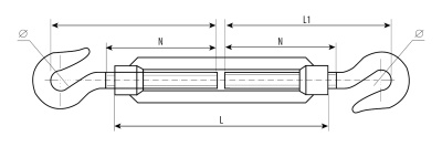 Талреп DIN 1480, крюк-крюк, М16, 2 шт, кованая натяжная муфта, оцинкованный, ЗУБР Профессионал