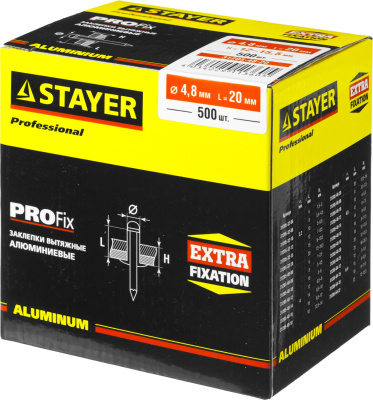 Алюминиевые заклепки Pro-FIX, 4.8 х 20 мм, 500 шт, STAYER Professional