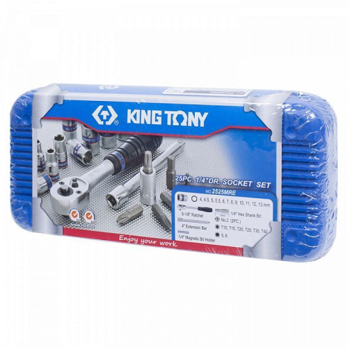 Набор торцевых головок с принадлежностями 1/4", шестигранные, 4-13 мм, 25 предметов KING TONY