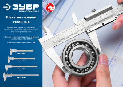 Штангенциркуль стальной, 250мм ЗУБР ШЦ-1-250