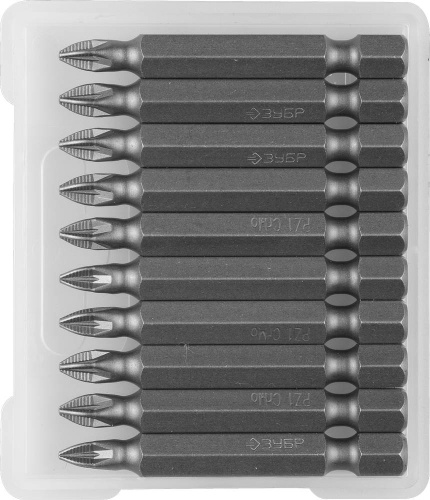 Биты ЗУБР "МАСТЕР" кованые, хромомолибденовая сталь, тип хвостовика E 1/4", PZ1, 50 мм, 10шт 