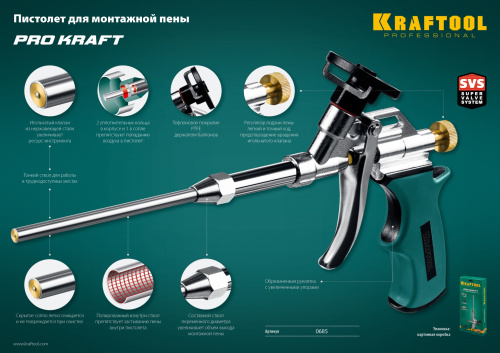 Профессиональный пистолет для монтажной пены с тефлоновым покрытием держателя KRAFTOOL PROKraft