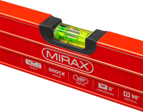 Уровень коробчатый усиленный MIRAX, утолщенный профиль, 3 противоударных ампулы, с ручками, 200 см