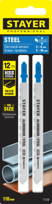 Полотна для эл/лобзика T318B, HSS, по металлу (2-6мм), Т-хвостовик, шаг 1,8мм, 110мм, 2шт, STAYER Pr