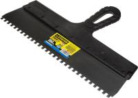 Шпатель STAYER "PROFESSIONAL" нержавеющий зубчатый с пластмассовой ручкой, 350 мм, зуб 6х6мм