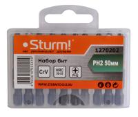 1270202 Биты PH2x50мм, сталь CrV, С МАГНИТН. НАКОНЕЧНИКОМ,10 шт. в пластик.кейсе Sturm