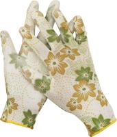 Перчатки GRINDA садовые, прозрачное PU покрытие, 13 класс вязки, бело-зеленые, размер S