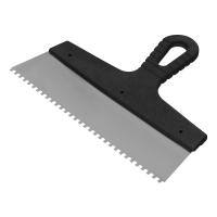 Шпатель из нержавеющей стали, 250 мм, зуб 4х4 мм, пластмассовая ручка Сибртех