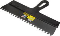 Шпатель STAYER "PROFESSIONAL" нержавеющий зубчатый с пластмассовой ручкой, 350 мм, зуб 8х8 мм 