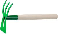 Мотыга-рыхлитель, РОСТОК 39627, с деревянной ручкой, "лопатка+3 зуба" гнутая, 145x75x390 мм