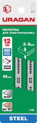 Полотна URAGAN T118B, по металлу, HSS, T-хвост, шаг 2мм, 75/50мм, 2шт,