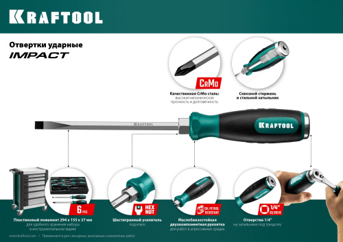 Отвертка ударная "Impact", сквозной стержень, маслобензостойкая рукоятка, PH 3x150 мм, KRAFTOOL