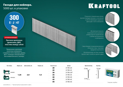 Гвозди для нейлера тип 300, 5000 шт KRAFTOOL 20 мм