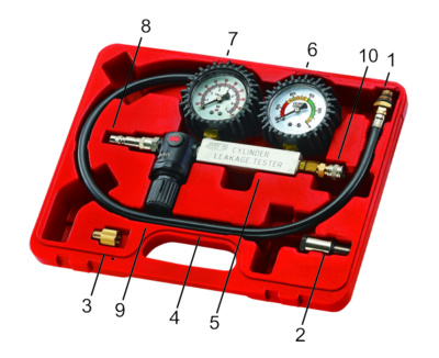 Набор для выявления утечек в цилиндрах, диапазон измерений 0-100PSI(0-700кПА) в кейсе (аналог JTC-JW