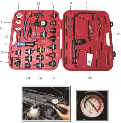 Набор для тестирования давления в радиаторе многофункциональный (в кейсе) 27 предметов JTC /1