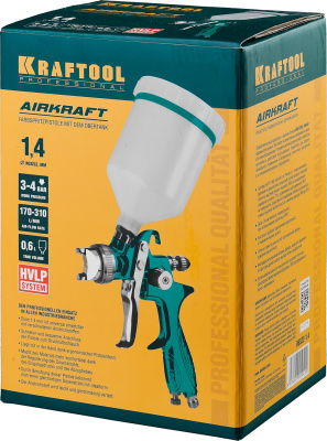 Краскопульт пневматический KRAFTOOL AirKraft, HVLP, c верхним бачком, 1, 4мм