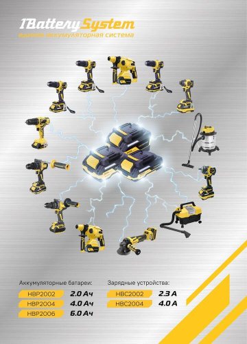 HCD1855RI Дрель акк удар. Hanskonner, 18В, 1BatterySystem, 55Нм, 2х2.0Ач,13мм, кейс