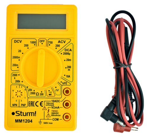 MM1204 Мультиметр Sturm изм: напряжение, ток, сопротивление; питание батарейка типа "Крона" 9V