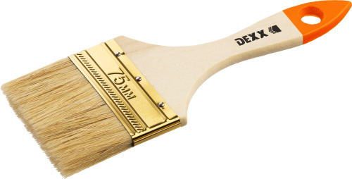 Кисть флейцевая DEXX, деревянная ручка, натуральная щетина, индивидуальная упаковка, 75мм