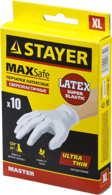 Перчатки STAYER "MASTER" латексные экстратонкие, XL, 10шт