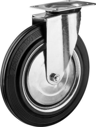 Колесо поворотное 250 мм, г/п 210 кг, резина/металл, игольчатый подшипник, ЗУБР
