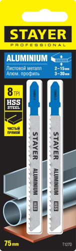 Полотна для эл/лобзика T127D, HSS, по мягкому металлу (2-15мм), Т-хвостовик, шаг 3мм, 75мм, 2шт, STA