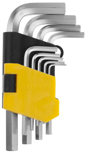 Набор STAYER Ключи "MASTER" имбусовые короткие, Cr-V, держатель, HEX 1, 5-10 мм, 9 пред 