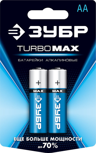 Щелочная батарейка 1.5 В, тип АА, 2 шт, ЗУБР Turbo-MAX