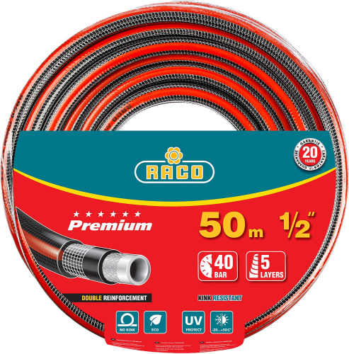 Поливочный армированный 5-ти слойный шланг Raco PREMIUM 1/2"x50м 40300-1/2-50_z01