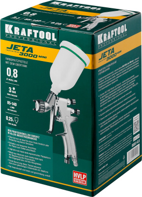 Краскопульт пневматический KRAFTOOL "PRO" Jeta 3000 mini, HVLP, c верхним бачком, 0,8 мм