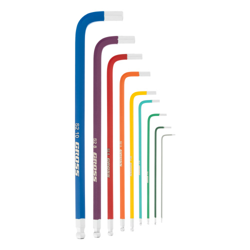 Набор ключей имбусовых HEX, 1,5–10 мм, S2, 9 шт., магнит, экстра-длин. с шаром, хром/краска Gross