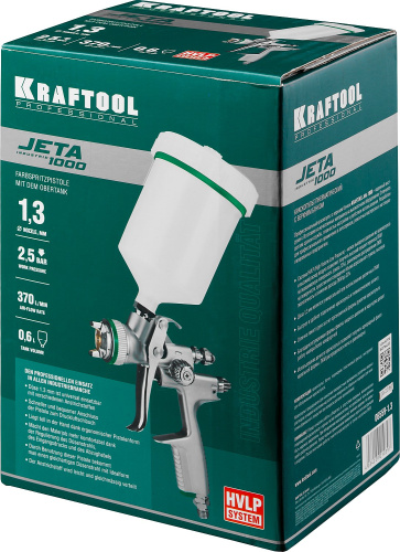 Краскопульт пневматический KRAFTOOL "PRO" Jeta 1000, HVLP, c верхним бачком, 1, 3мм