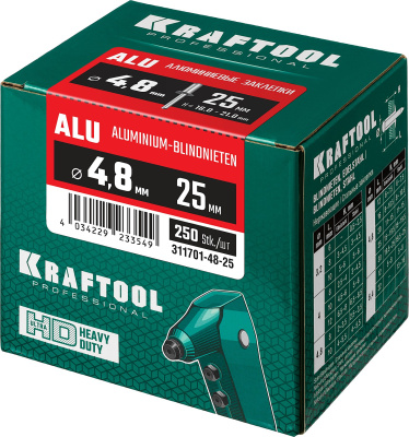 Алюминиевые заклепки Alu (Al5052), 4.8 х 25 мм, 250 шт, KRAFTOOL