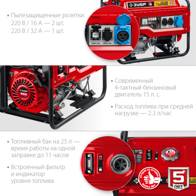 Бензиновый генератор с автозапуском ЗУБР 5500 Вт СБА-5500