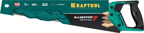 Ножовка универсальная "Alligator Universal 7", 500 мм, 7 TPI 3D зуб, KRAFTOOL